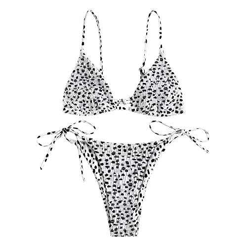 ZAFUL Damen High Cut Tanga Zebra Giraffe Print String Bikini Set Bademode, F-weiß, Small