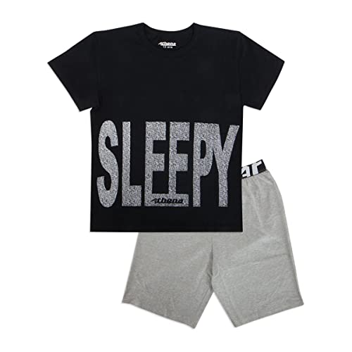 ATHENA Jungen Sleepy 7O30 Pyjamaset, Schwarz/Grau/China, 8