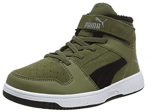 PUMA Baby Unisex-Kinder Basket Flower Ac Inf Sneaker, Grün (Burnt Olive-Puma Black-Limestone-Puma White 02), 34 EU (1.5 UK)