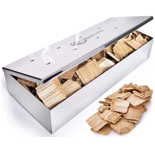 Mountain Grillers Edelstahl Räucherbox für BBQ - Grillspaß mit Aroma - Für Ball, Kohle & Gasgrill - Robustes Grillzubehör zum Räuchern von Chips - Praktischer Klappdeckel