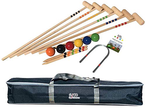Qualitäts Krocketspiel / Krocket / Crocket für 6 Spieler (100 cm Erwachsenengröße) mit Transporttasche - Der Garten Spielspaß mit Qualitätsware aus Massivholz für die ganze Familie -Made in EU-3246