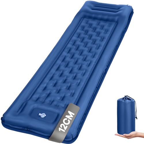 Haksimey Isomatte Selbstaufblasend Luftmatratze Camping,12cm Dicke aufblasbare Camping Matratze,72 * 200cm Air Mattress mit Kopfkissen und Fußpumpe,Schlafmatte für Wandern,Strand,Outdoor und Zelt