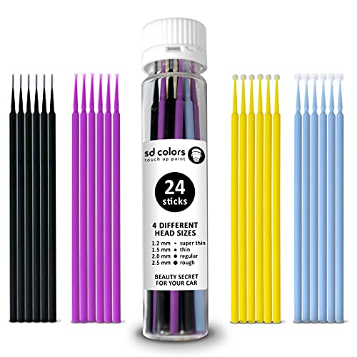 SD COLORS Stäbchen, 24 Stück, Auto-Lackierung, Reparatur, für Kratzer, Steinsplitter, Ausbesserungs-Mikrobürste, 1,2 mm, 1,5 mm, 2,0 mm, 2,5 mm