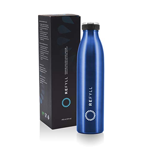REFYLL Edelstahl Trinkflasche “dailyFYLL” - 500ml, 750ml, 1l - Auslaufsichere Thermosflasche mit doppelwandiger Vakuum Isolierung - Isolierflasche für Sport, Uni, Büro, Schule (Blau, 1000 ml)