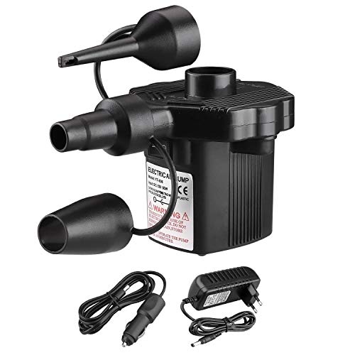 Elektrische Luftpumpe, Elektropumpe mit 3 Luftdüse Kompressor für Luftmatratzen, Schlauchboote, Gästebetten, Aufblasbare Schwimmtiere Oder Camping–Automatisches DC 12V/AC 220V