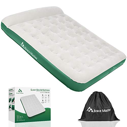 Brace Master Luftmatratze Camping,Doppel Luftbett mit Kissen,Aufblasbare Gästebett für 2 Personen,Aufbewahrungstasche Enthalten,203 x 152 x 22 cm, Grün