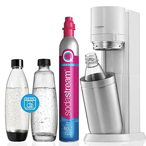 SodaStream Wassersprudler Duo mit CO2-Zylinder, 1x 1L Glasflasche und 1x 1L spülmaschinenfeste Kunststoff-Flasche, Höhe: 44cm, Farbe: Weiß, 8719128118345, 44cm hoch
