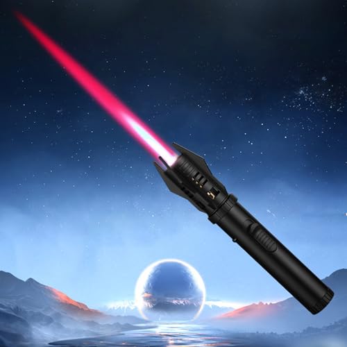 Jetflamme Feuerzeug, Jet Flamme Feuerzeug, Metal Large Fire Windproof Blue Flame Lighter, Gas Nachfüllbar Sturmfeuerzeug, Winddicht Langes Stabfeuerzeug, Jet Feuerzeug Ohne Gas Für Küche (Black)