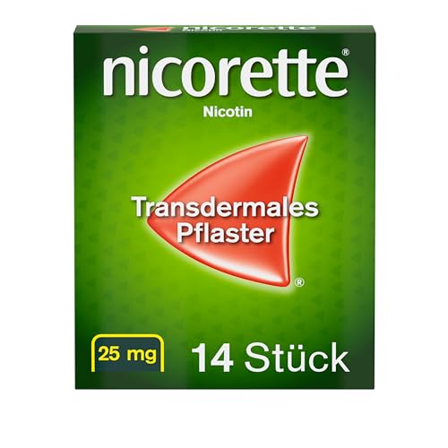 NICORETTE Pflaster mit 25 mg Nikotin – mit Nikotinpflaster Rauchen aufhören – für Phase 1 der Raucherentwöhnung bei mehr als 20 Zigaretten am Tag – 14 St.