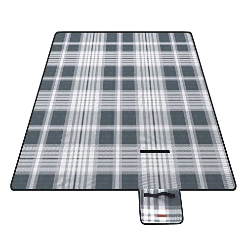 SONGMICS Picknickdecke, 195 x 150 cm, groß, Campingdecke, für Park, Garten, Strand, wasserdicht, faltbar, grau-weiß GCM60GW