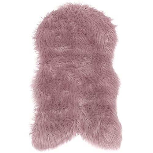 Pure Label Schaffell Lammfell Kunstfell Teppich – Moderne Wohnzimmer Deko - Schlafzimmer Deko für das Sofa, den Stuhl oder als Bettvorleger in Rosa - 55x90cm