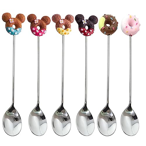 Tadipri Kaffeelöffel Maus Doughnut Löffel Set 6 Stück Edelstahl Dessertlöffel Set Teelöffel Joghurtlöffel Kleine Zuhause Löffel Für Tee Milch Kaffee