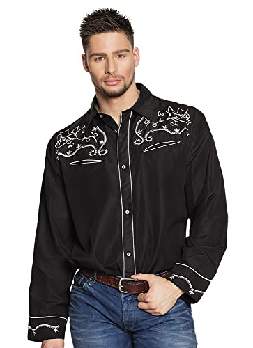 Boland - Shirt Western schwarz, langärmlig, aus Polyester, Fasching, Karneval, Themenparty, Mottoparty