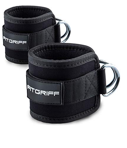 Fitgriff® Fußschlaufen V1 (gepolstert) - für Fitness Training am Kabelzug - (2 Stück) Ankle Straps für Frauen und Männer (Schwarz)