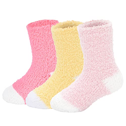 Durio Kuschelsocken Kinder Baby Socken Flauschige Socken Stoppersocken Wollsocken Warm Anti Rutsch Wintersocken 3er Set A 2-4 Jahre (Tag Size M)