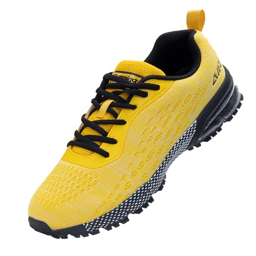 Herren-Laufschuhe, atmungsaktiv, leicht, Turnschuhe für Fitnessstudio, Outdoor, gelb, 44 EU