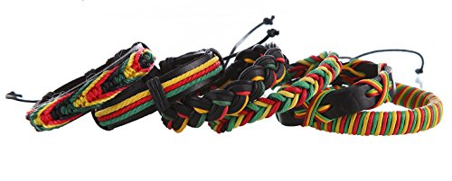 DonDon® 6 Rastafari Armbänder aus Leder und Stoff
