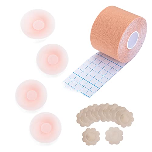Tbwisher Boob Tape Klebe BH Push Up Große Brust BH Rückenfrei Trägerloser BH Push Up 4 Wiederverwendbare Unsichtbar Silikon Brüste Nippelpads Body Tape