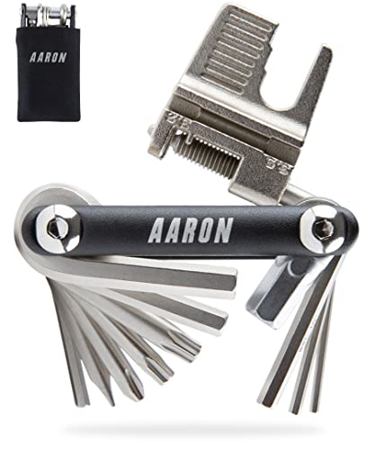 AARON Tool 20 in 1 Multitool - Fahrrad Multifunktionswerkzeug aus rostfreiem Stahl/Aluminium - faltbares Mini Fahrradwerkzeug mit vielen Funktionen - praktisches Bike Tool in Schwarz