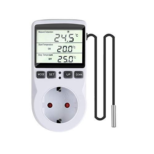 Furado Digitaler Temperaturregler Steckdosen mit fühler Steckdose, LCD Bildschirm Heizen Kühlen Temperaturschalter, 230V Thermostate für Gewächshaus Bauernhof Temperaturregler /Terrarium Thermostat