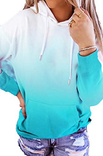 HVEPUO Tops Teenager Mädchen Batik Hoodie Streetwear Für Pullover Damen Farbverlauf Sweatshirt Langarmshirt Ombre Cute Klamotten Tik Tok Pulli Frauen Hippie Kapuzenpullover Blau M