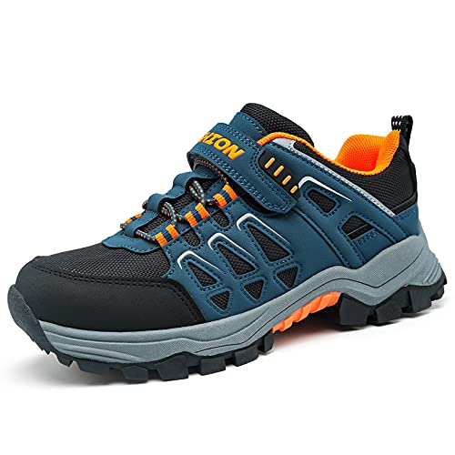 Littleplum Trekkingschuhe Kinder Wanderschuhe Jungen Schuhe Kinder Traillaufschuhe Atmungsaktiv rutschfest Outdoorschuhe(DA Orange blau,35EU)