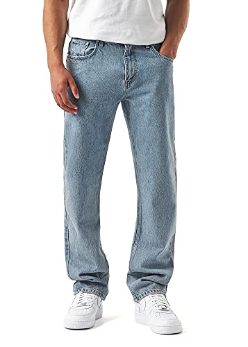 BUROC'S Herren Straight Fit Jeans Hose Stretch Denim Männer Jeanshose Lang Streetwear, Farbe:Blue, Hosengröße:W33 L32