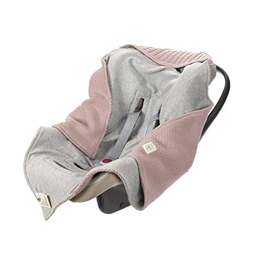 LÄSSIG Baby Strickdecke für Autositz Autositzdecke Einschlagdecke Babyschale 100% Bio-Baumwolle GOTS dusky pink