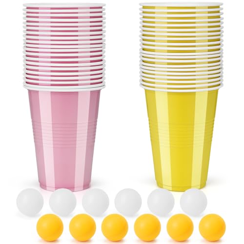 Farnirvana Bierpong Becher Set, Beer Pong Becher Enthält 40 Becher(500ML) und 12 Tischtennisbälle, Wiederverwendbare, Beerpong Partybecher Für Party Trinkspiele Camping Geburtstag Hochzeit