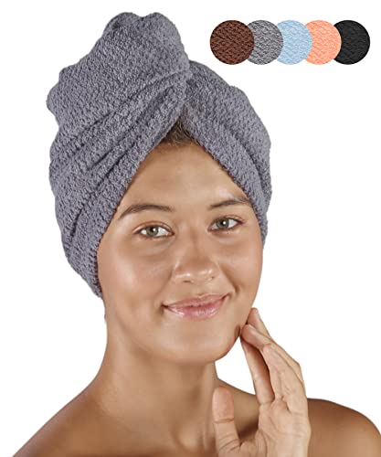 pamuq® Haarturban schnelltrocknend 100% Baumwolle | 2er Set | mit 2 Knöpfe | inkl. 4X Haargummis | Dry-Ban Haartrockentuch Turban Handtuch Haarhandtuch Handtuch schnelltrocknend Hair Towel Wrap
