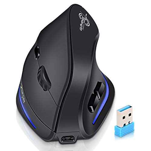 ECHTPower 2.4G Wireless Vertikale Ergonomische Maus, Wiederaufladbare kabellose Funkmaus Computermaus für Büro/Office/Home Windows PC Laptop, Vertical Ergonomic Mouse 2400 DPI, 6 Tasten, Rechtshänder