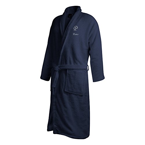 Bademantel mit Namen Puma Bestickt - Initialien und Name als Monogramm-Stick - Blau XL/XXL