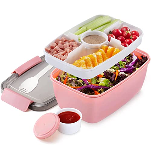 MUJUZE Brotdose Erwachsene,2000ML - Lunchbox mit Fächern ,2-stufige Salatbox to go, Bento Box Erwachsene Große ,Nachhaltig ,Auslaufsiche,BPA frei Brotbox, Brotzeitbox für Arbeit/Picknick(Pink)