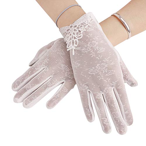 BXT Damen Sommer UV Sonnenschutz Handschuhe - Seide Touchscreen, Kurze Vollfinger Lace Fahren, Brautkleider, Anti-Rutsch, Atmungsaktiv