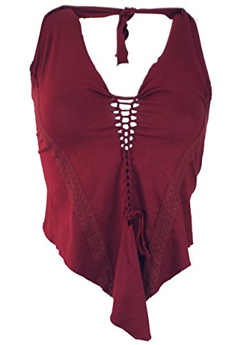 GURU SHOP Goa Top, Psytrance, Bandeau Top, Neckholder Top, Damen, Rot, Synthetisch, Size:38, Tops & T-Shirts Alternative Bekleidung