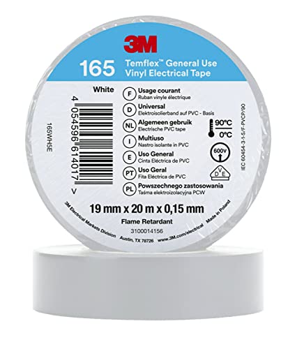 3M Temflex 165 Isolierband, Vinyl Weiß, 0.152mm x 19mm x 20m