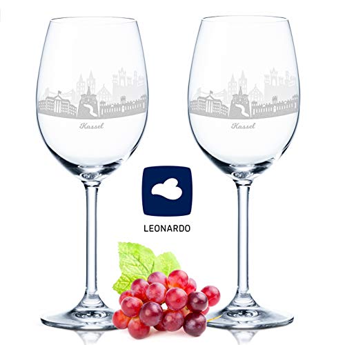 Leonardo Weinglas mit Gravur - Kassel Geschenk im 2er Set - Weingeschenk - Souvenir Andenken & Mitbringsel - Geburtstagsgeschenk für Sie & Ihn