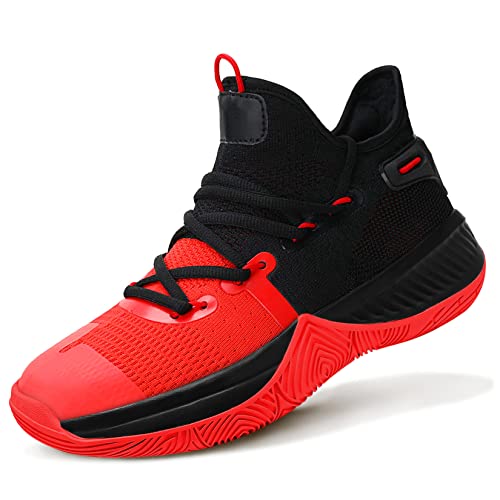 ASHION Kinder Basketballschuhe Jungen Basketball Schuhe Mädchen Basketball Trainer Komfort High Top Basketballschuhe Kinder für Jungen Mädchen atmungsaktiv Turnschuhe Anti-Rutsch,N-Rot,38EU