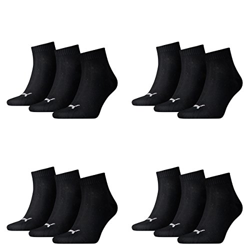 PUMA 12 Paar Unisex Quarter Socken Sneaker Gr. 35-49 für Damen Herren Füßlinge, Farbe:200 - black, Socken & Strümpfe:43-46