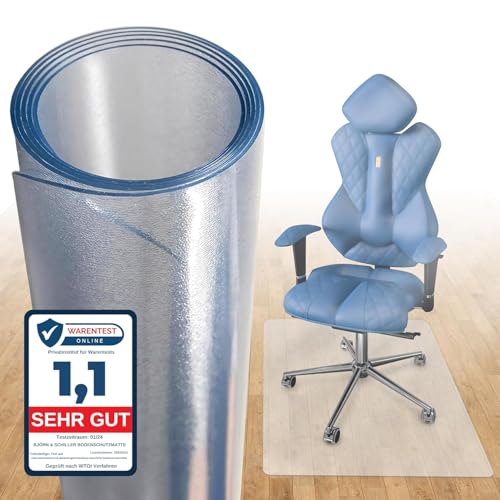 Björn&Schiller Bodenschutzmatte 100 x 120 cm, rutschfeste Bürostuhlunterlage, Bodenmatte, Kratzfeste Stuhlunterlage, Schutzmatte, Unterlage für Bürostühle, transparent