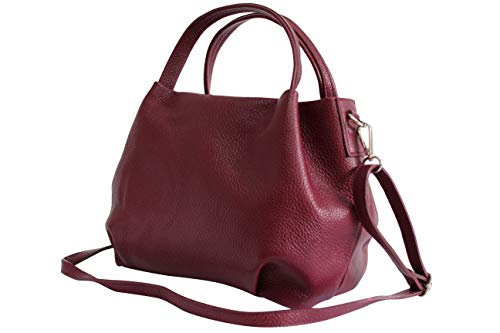AmbraModa Damen handtasche Henkeltasche Schultertasche aus Echtleder GL023 (Bordeaux)