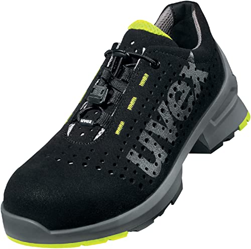 Uvex 1 gelochter Halbschuh,Sicherheitsschuhe S1 SRC, Arbeitsschuhe für Damen & Herren, Schwarz/Lime, Größe 43
