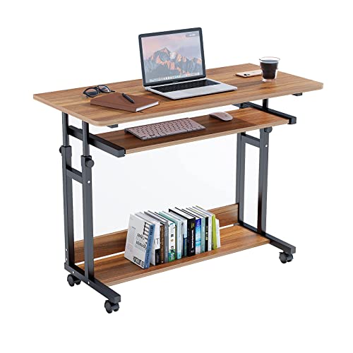Dripex Computertisch mit Rollen Schreibtisch Beistelltisch Laptoptisch Höhenverstellbar PC Tisch Dunkelbraun