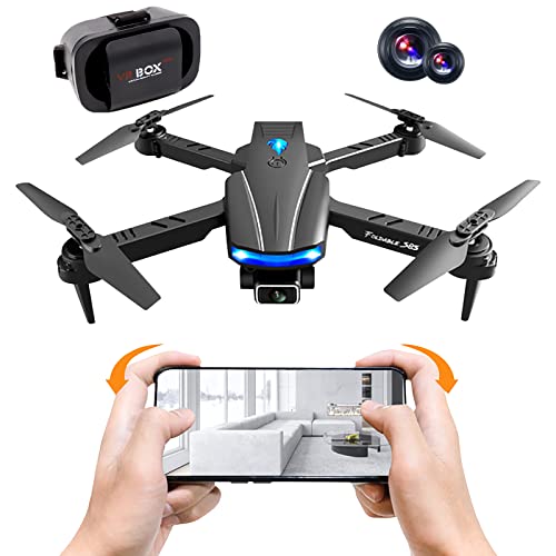 YDoo Faltbare kleine Mini-Drohnen für Anfänger, Drohnen für Anfänger mit 4K-HD-Dual-Kamera, Rc-Quadcopter mit VR-Brille, Drohnen für Anfängers für Anfänger, DREI Batterien