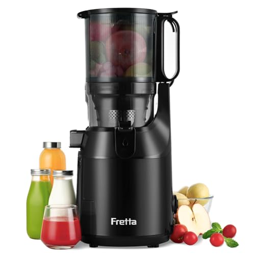 Fretta Entsafter Slow Juicer mit 135mm XXL Öffnung,Entsafter Gemüse und Obst,250W MAX Mastizier-Entsafter für Ganze Früchte,Einfache Reinigung&leistungsstarker Motor,BPA-frei (Schwarz, 1.8L)