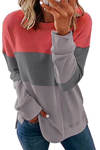 CNFUFEN Pullover Damen Sweatshirt Damen T Shirt Damen Langarmshirt Damen Pullover Damen Elegant Lose Tshirt Damen Oversize Grau X-Large