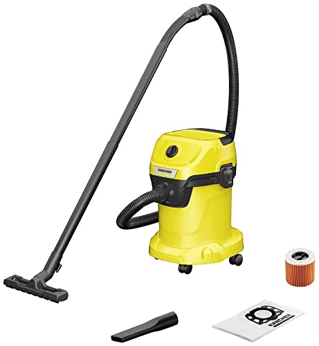Kärcher Nass-/Trockensauger WD 3 V-17/4/20, inkl. Patronenfilter, Vliesfilterbeutel, 1.000 W, Kunststoffbehälter: 17 l, Saugschlauch: 2 m und Schlauchaufbewahrung, Blasfunktion, Boden- und Fugendüse
