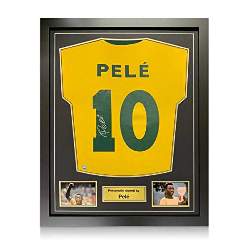 Exclusive Memorabilia Brasilien Fußballtrikot von Pele signiert. Gerahmt