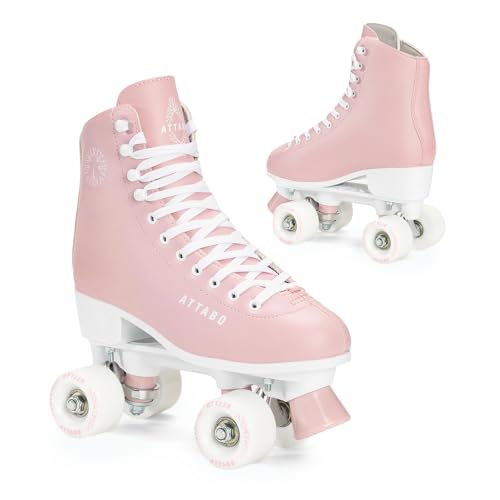 ATTABO Damen Rollschuhe Serena Größe 41 EU Größenverstellbar ABEC-3 Aluminium Skate Leder Obermaterial Zehenschutz Sicheres Bremsen Präzisionspassung 82A Räder