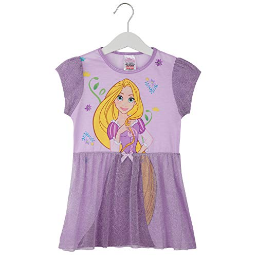 Disney Nachthemd Mädchen, Kinder Unterwäsche Mädchen mit Prinzessinen Belle, Rapunzel, Jasmine, Ariel und Aschenputtel, Prinzessin Kleid Mädchen mit Netz (Lila, 3-4 Jahre)